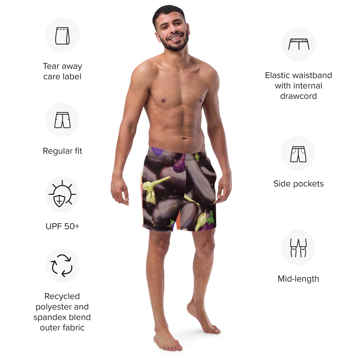 Eggplant front Peaches back - Men's swim trunks